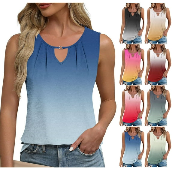 Tank Top for Women Womens Sleeveless Tops Ladies'spring And Summer Casual Solid Color Sleeve Round Neck Sleeve Round Neck Top/Shirt Black L