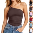thumbnail image 1 of Tank Top for Women with Built-in Bra, One Shoulder Slim Crop Spaghetti Strap Camisole for Summer Wear Coffee XL, 1 of 3