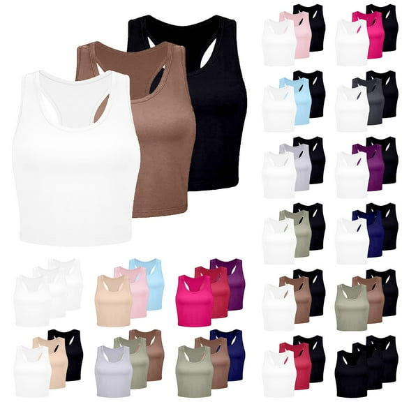 Tank Tops 3 Pack for Women Crop,Sung Crop Ribbed Tank Tops for Women 3 Pack Seamless Crop Tank Tops for Women Exercise(Size:S)