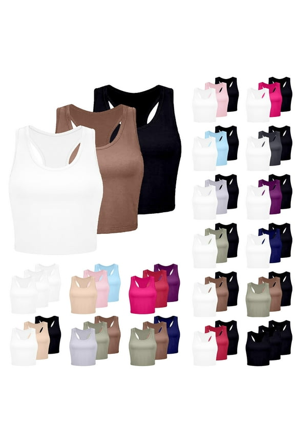 Tank Tops 3 Pack for Women Crop,Sung Crop Ribbed Tank Tops for Women 3 Pack Seamless Crop Tank Tops for Women Exercise(Size:S)