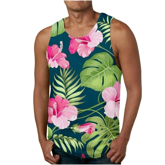 Tank Tops Beach Men Tank Colorless Gradient Printing Round Neck Thin Strap Leakage Back Regular Casual Sports Tank Blouses Gym Bodybuilding Sleeveless Muscle T Shirts