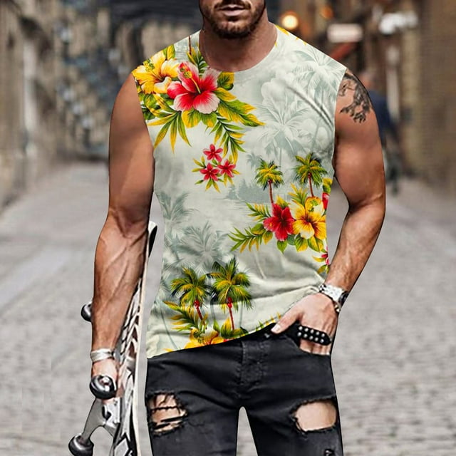 Tank Tops Beach Men Mens Breathable Tank Tops Novelty 3D Graphic Gym ...