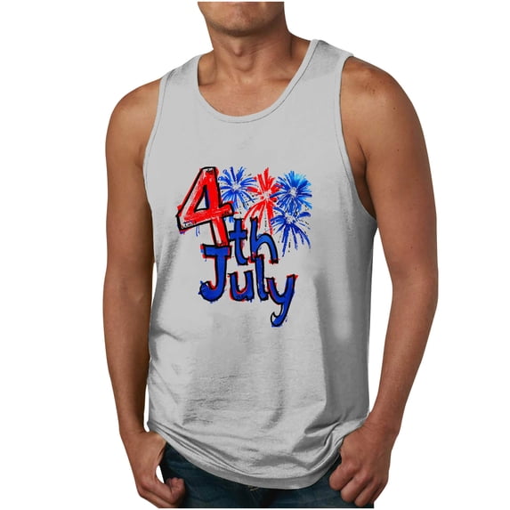 Tank Tops Beach Men Print Tank Top Casual Sports Sleeveless Round Neck T-Shirt Tank Top Gym Tank Tops For Men Dry Fit