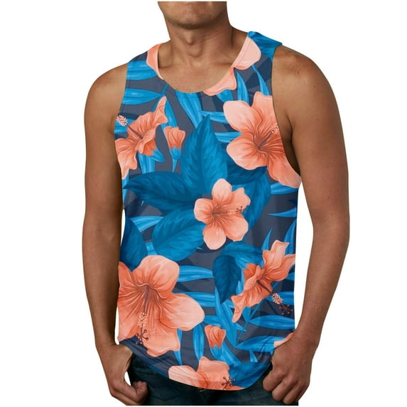 Tank Tops Beach Men Tank Colorless Gradient Printing Round Neck Thin Strap Leakage Back Regular Casual Sports Tank Blouses Men Tank Tops Gym