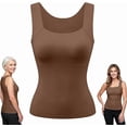 thumbnail image 1 of Tank Tops Built in Bra for Old Women Camisole Wide Strap Padded Shelf Top Shapewear Shaping Cami Shelf Bra, Plus Size Loose Fit Cotton Yoga Workout, Square Neck Hip Length Non Roll Hem, 1 of 8