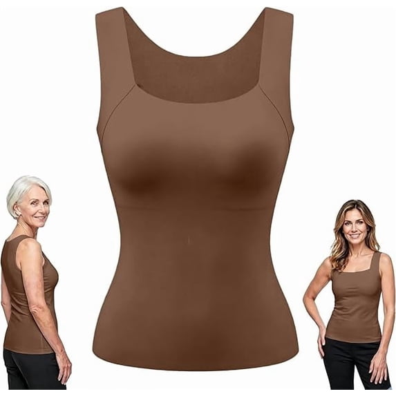 Tank Tops Built in Bra for Old Women Camisole Wide Strap Padded Shelf Top Shapewear Shaping Cami Shelf Bra, Plus Size Loose Fit Cotton Yoga Workout, Square Neck Hip Length Non Roll Hem