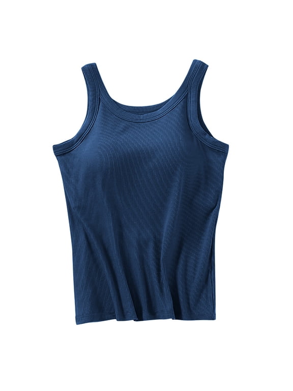 Tank Tops with Built in Bra Scoop Neck Going Out Tops Basic Tee Undershirts Racerback Tank Tops Athletic Gum Running Tops Cropped Sports Yoga Shirts Tunic Tops Work Shirt Cute Push Up Top Blue