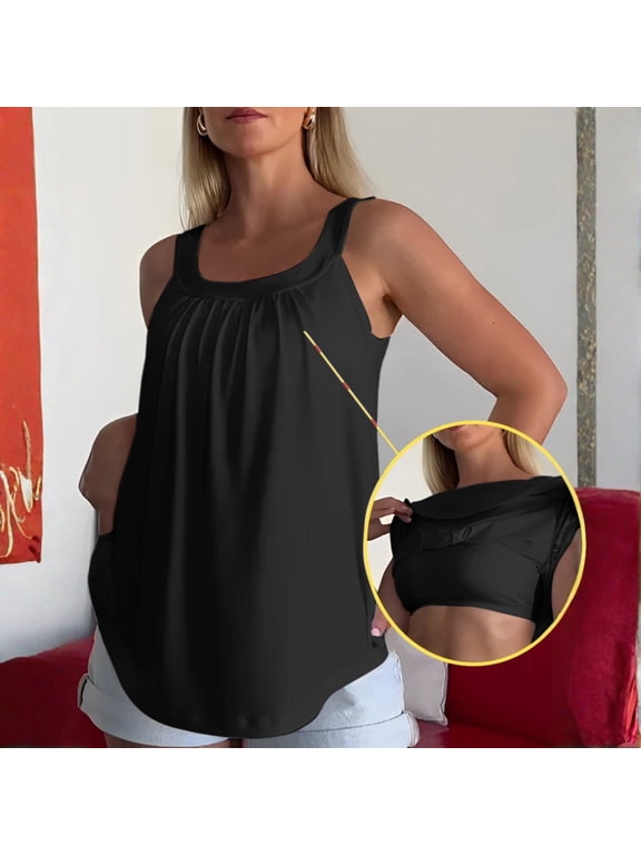 Tank Tops with Built in Bras Halter Tank Top Dressy Tank Tops Long Tank Tops Cute Tank Tops Built In Bra Tops Baggy Tank Tops Flowy Tank Top Flowy Going Out Tops Pleated Shirts for Women Black L