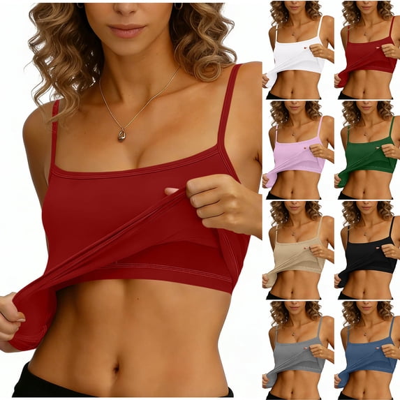 Tank Tops with Built in Bras Padded Summer Spaghetti Strap Sleeveless Cami Undershirts Fitted Basic Workout Shirts Featuring Soft Stretch Fabric Black L