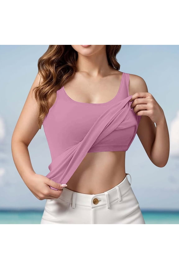 Tank Tops With Built In Bras Yoga Camisole Tops Crop Tank Top Cotton Undershirts Spaghetti Strap Tank Top Workout Tank Shirt Sports Built-In Bra Shirts Summer Trendy Padded Comfy Undershirt Purple S