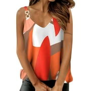 Tank Tops For Women 2024 Fashion Sexy Slim Fit V Neck Print Camisole Casual Sleeveless Camisole Top Orange S