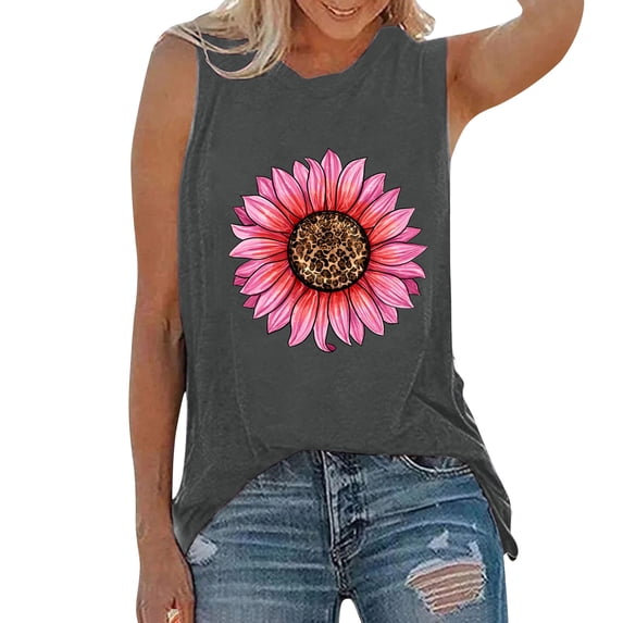 Tank Tops For Women 2024 Sleeveless Round Neck Lightweight Loose Fit Summer Blouses Graphic Printed Fashion Textured T Shirts