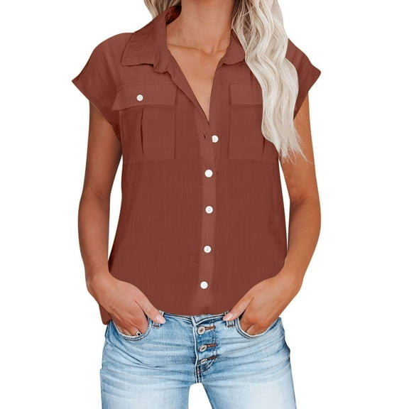 Tank Tops For Women 2025 Sevevn 2024 Women's Summer Casual Fashion Lapel Button-up Short-sleeved Shirt Womens Camisole Tank Tops