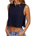 thumbnail image 1 of Tank Tops For Women Black Womens Tops Fashion Side Tie Cropped Summer Oversized Sleeveless Loose Fit High Neck Boxy Basic Tees Womens Tank Tops, 1 of 5