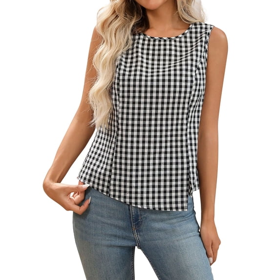 Tank Tops For Women Black Womens Tops Fashion Sleeveless Plaid Neck Cropped Summer Womens Tank Tops