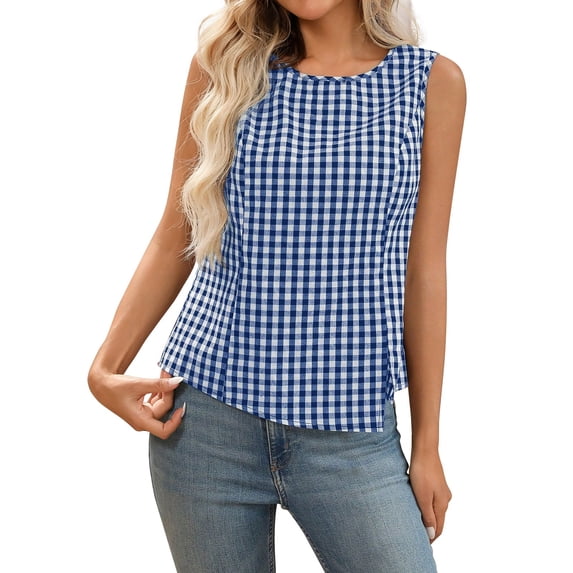 Tank Tops For Women Blue Womens Tops Fashion Sleeveless Plaid Neck Cropped Summer Womens Tank Tops