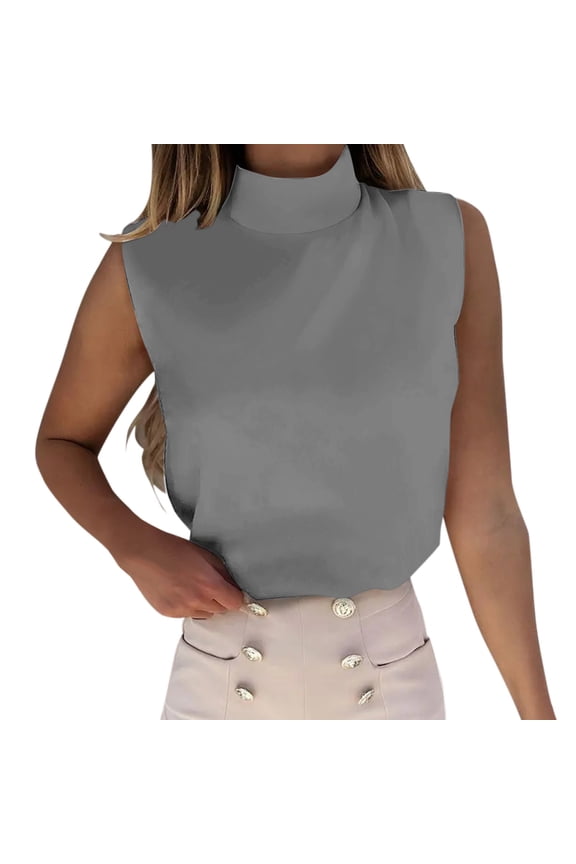 Tank Tops For Women Casual Solid Color Turtleneck Sleeveless Tank Blouse Top Camisole Tops For Women