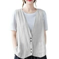 thumbnail image 1 of Tank Tops For Women Cotton Linen Vest Casual Loose V Neck Sleeveless Vests With Pockets Camisole Tops For Women, 1 of 7