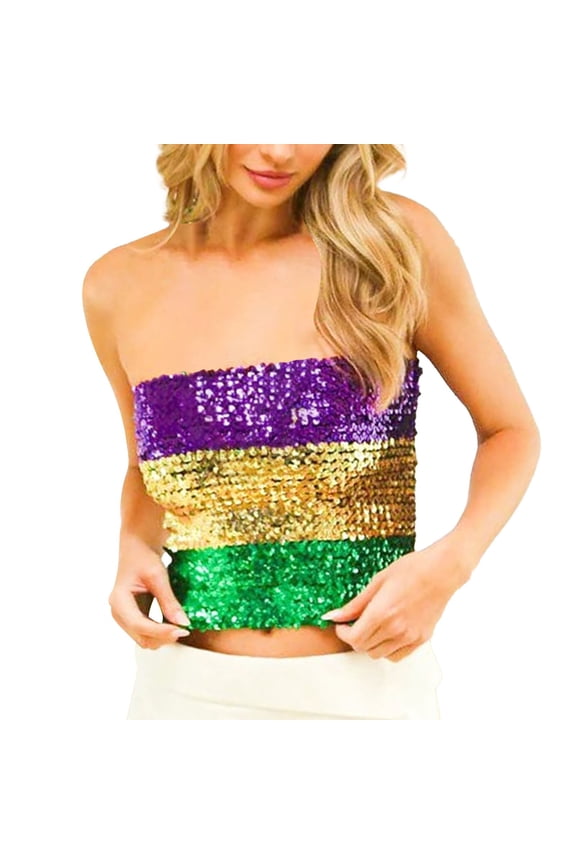 Tank Tops For Women Fashion Mardi Holiday Sparkling Sequins Stretch Party Clubwear Tube Top Camisole Tops For Women