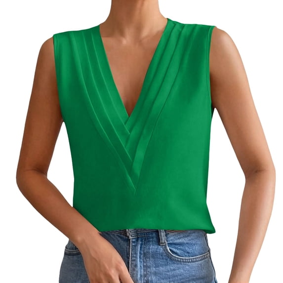 Tank Tops For Women Green Womens Tops Fashion Sleeveless Chiffon For Summer Triple V Neck Business Outfit Womens Tank Tops