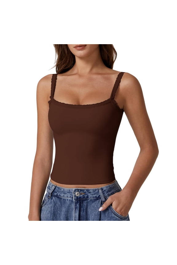 Tank Tops For Women Lace Top Double Lined Tank Top Spaghetti Strap Club Shirt Square Neck Vest Camisole Tops For Women