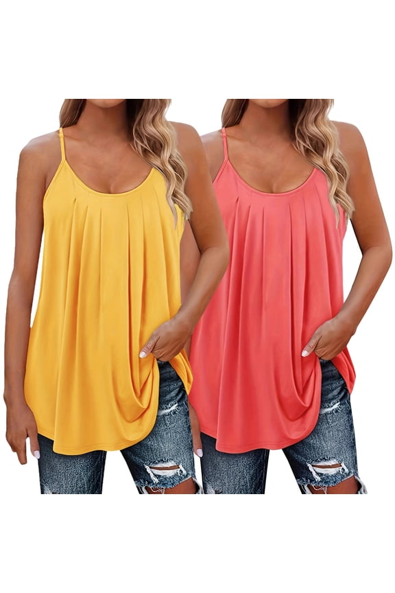 Tank Tops For Women Pleated Top Shirt Spaghetti Strap Camisole Fit Casual Sleeveless Summer Tank Tops Fashion Shirt Camisole Tops For Women