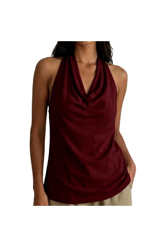 Tank Tops For Women Red Draped Neck Summer Color V Neck Backless Womens Tank Tops
