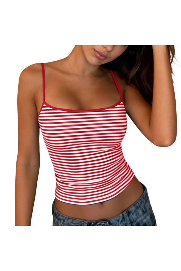 Tank Tops For Women Red Striped Neck High Waist Navel Slim Fit Short Vest Womens Tank Tops