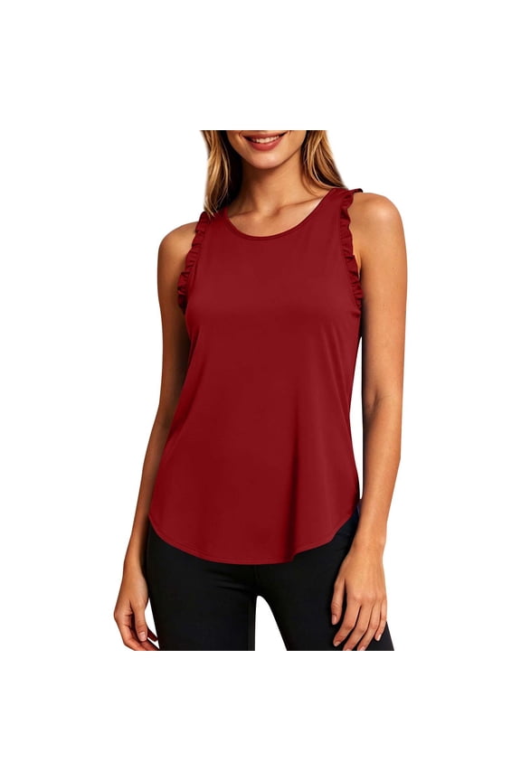 Tank Tops For Women Red Summer Workout Sleeveless Racerback Crewneck Casual Loose Running Gym Athletic Tee Womens Tank Tops