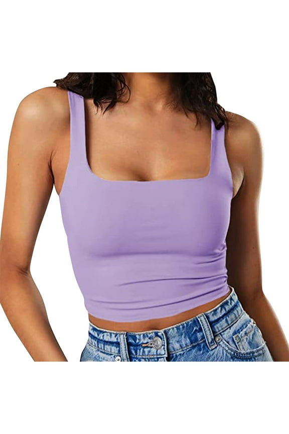Tank Tops For Women Ribbed Square Neck Tank Tops Basic Backless Sleeveless Summer Shirts Camisole Tops For Women