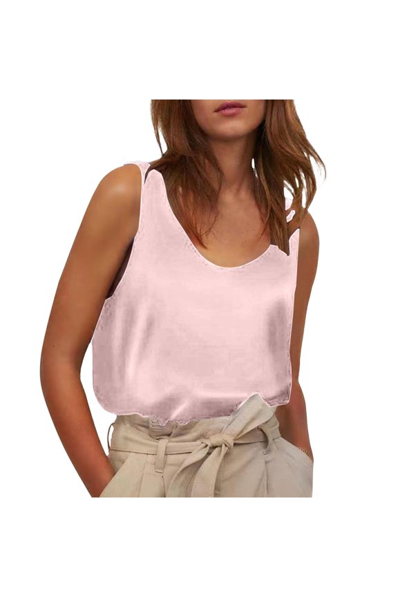 Tank Tops For Women Satin Sleeveless Top Round Neck Trade Color Ding Loose Vest Camisole Tops For Women