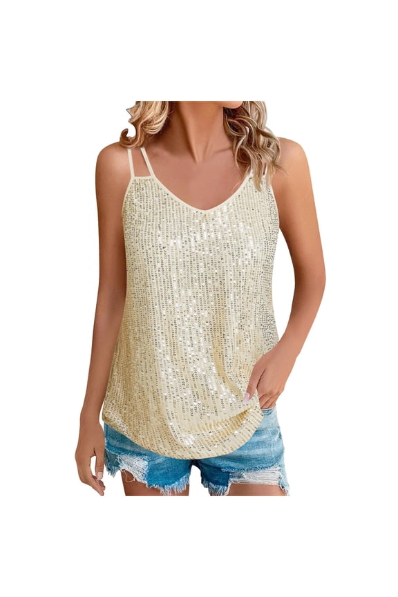 Tank Tops For Women Sequin Tops For V Neck Tank Tops Sparkly Club Night Concert Outfits Camisole Tops For Women