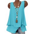 thumbnail image 1 of Tank Tops For Women Sevevn Women's Sleeveless Double-Layer Hem Tank Top Loose V-Neck Blouses Sky Blue M, 1 of 8