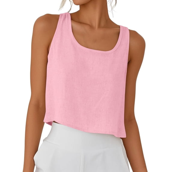 Tank Tops For Women Sevevn Women's Solid Color Casual Summer Round Neck Sleeveless Tank Tops