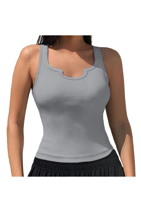 Tank Tops For Women Sleeveless Cotton Tank Top Form Fitting Neck Ribbed Knit Basic Shirts Camisole Tops For Women