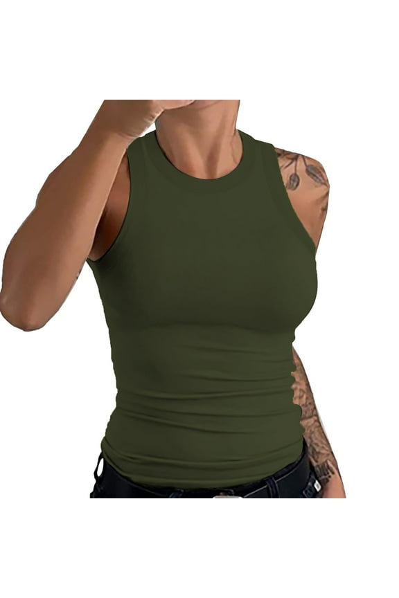Tank Tops For Women Sleeveless Racerback High Neck Casual Basic Cotton Ribbed Tank Top Camisole Tops For Women