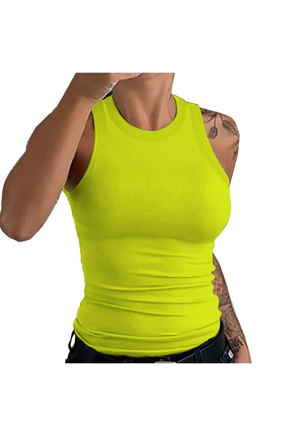 Tank Tops For Women Sleeveless Racerback High Neck Casual Basic Cotton Ribbed Tank Top Camisole Tops For Women