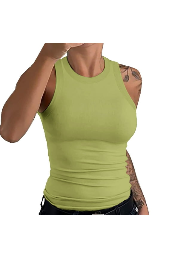 Tank Tops For Women Sleeveless Racerback High Neck Casual Basic Cotton Ribbed Tank Top Camisole Tops For Women