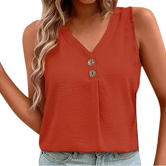 Tank Tops For Women Sleeveless Solid Color V Neck Buttoned Casual Vest Camisole Tops For Women