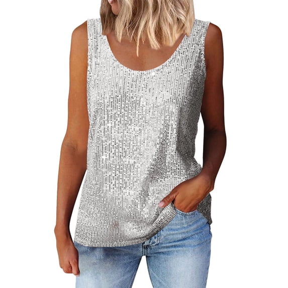 Tank Tops For Women Sleeveless Tops For Women Sequin Decor V Neck Sleeveless Fashion Summer Party Blouse Tanks