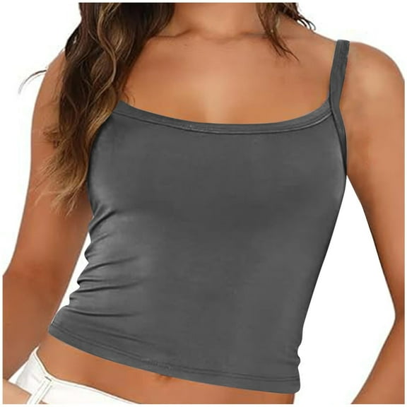 Tank Tops for Women Sleeveless Tops Solid Color Round Neck Spaghetti Strap Top Going Out Crop Tops Summer Clothes