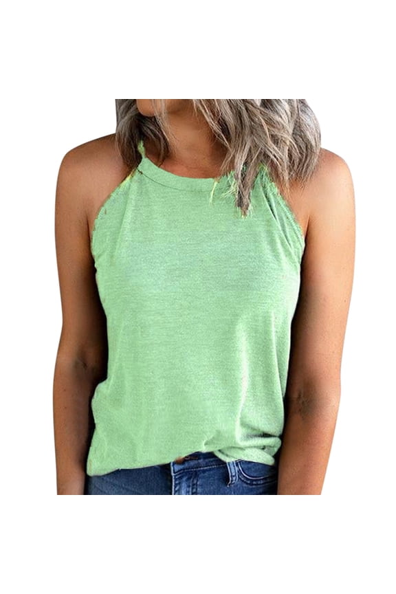 Tank Tops For Women Solid Color Slim Fit O Neck Halter T-Shirt Top Vests Tank Sleeveless Blouse Camisole Tops For Women