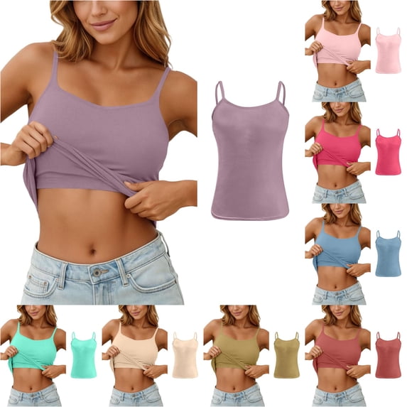 ZHOGXU Tank Tops For Women Spaghetti Strap Sleeveless Solid Color Yoga Summer Camisole Basic Layering Tee For Casual Daily Wear,Light Purple,XXL
