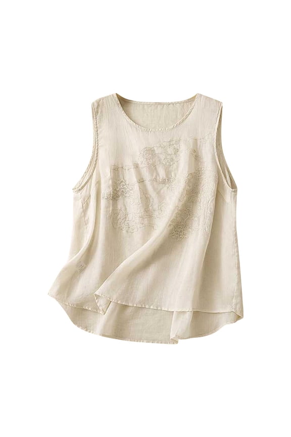 Tank Tops For Women Summer Cotton And Linen Embroidered Solid Color Vest Camisole Tops For Women