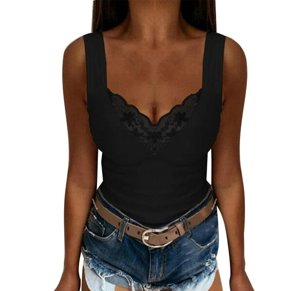 Tank Tops For Women Summer V Neck Solid Color Lace Camisole Vest Camisole Tops For Women