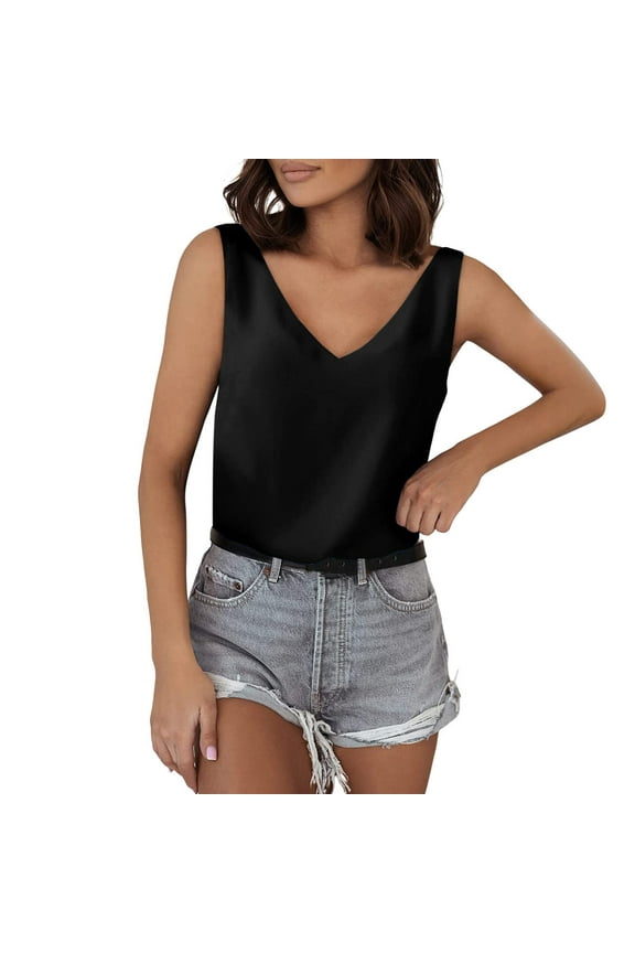 Tank Tops For Women V Neck Silk Summer Satin Sleeveless Blouse Basic Camisole Shirts