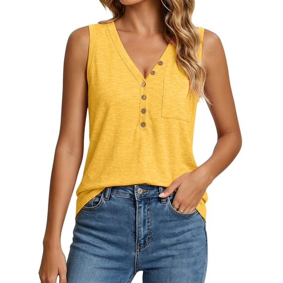 Tank Tops For Women Yellow Womens Tops Fashion For V Neck Loose Fit With Pocket Summer Sleeveless Womens Tank Tops