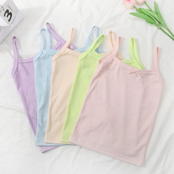 Tank Tops Girls Toddler Shaped Vests Summer Solid Sleeveless Candy Color Girls Vests Undershirts Girls Light Pink 3 Y-4 Y
