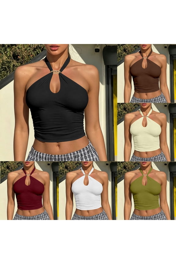 Tank Tops Halter Neck Going Out Tops Summer 2026 Trendy Backless Workout Shirts Sleeveless Y2k Clothes
