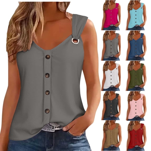 Tank Tops Loose Tank Tops for Women Women's Solid Color Camisole Sleeveless T-shirt Loose Tank Khaki S